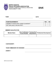 Document preview: Working Committee on Special Operations Team Eligibility Form - Dive - North Dakota