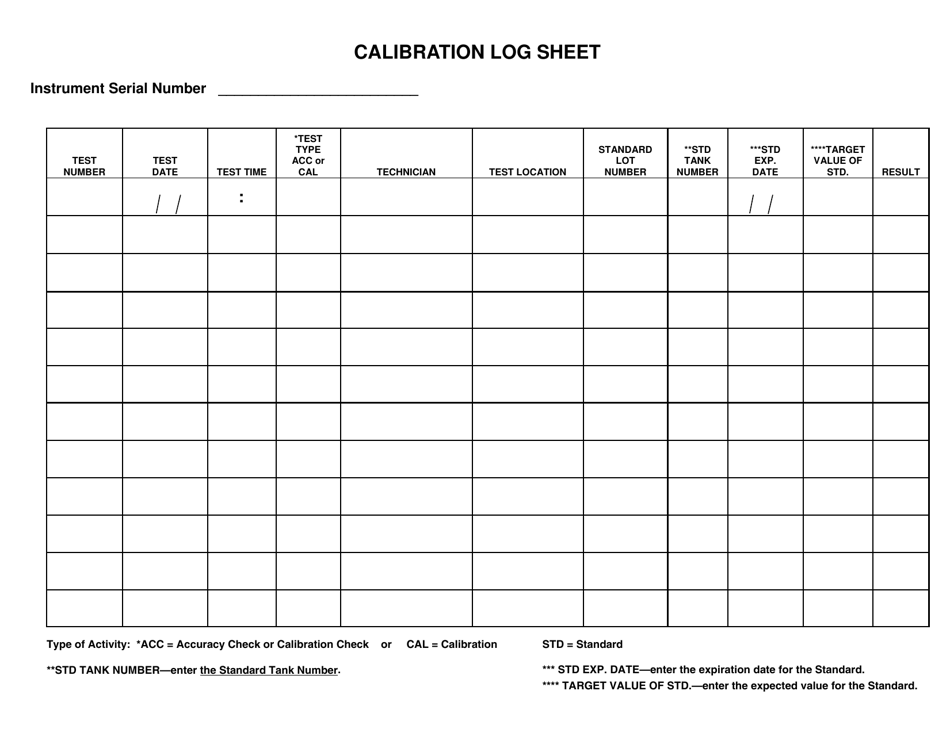 North Dakota AlcoSensor Fst Calibration Log Sheet Download Printable