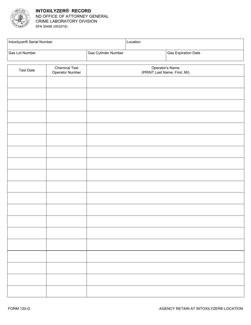 Form 120-G (SFN50496) Intoxilyzer Record - North Dakota