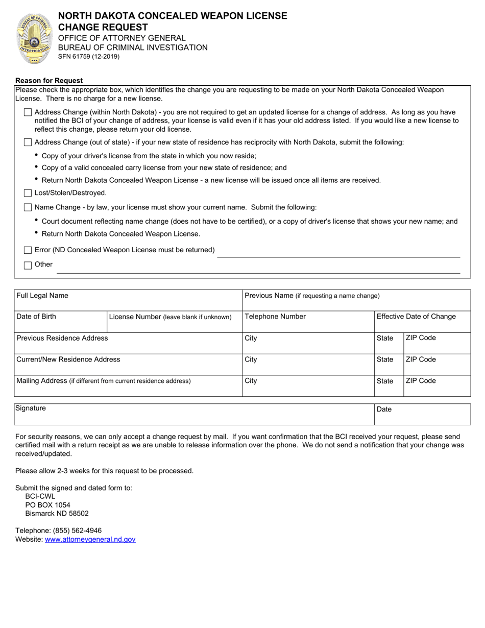 Form SFN61759 Download Fillable PDF or Fill Online North Dakota