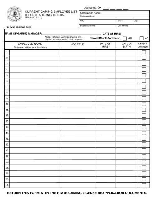 Form SFN54270  Printable Pdf