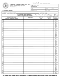 Form SFN54270 Current Gaming Employee List - North Dakota