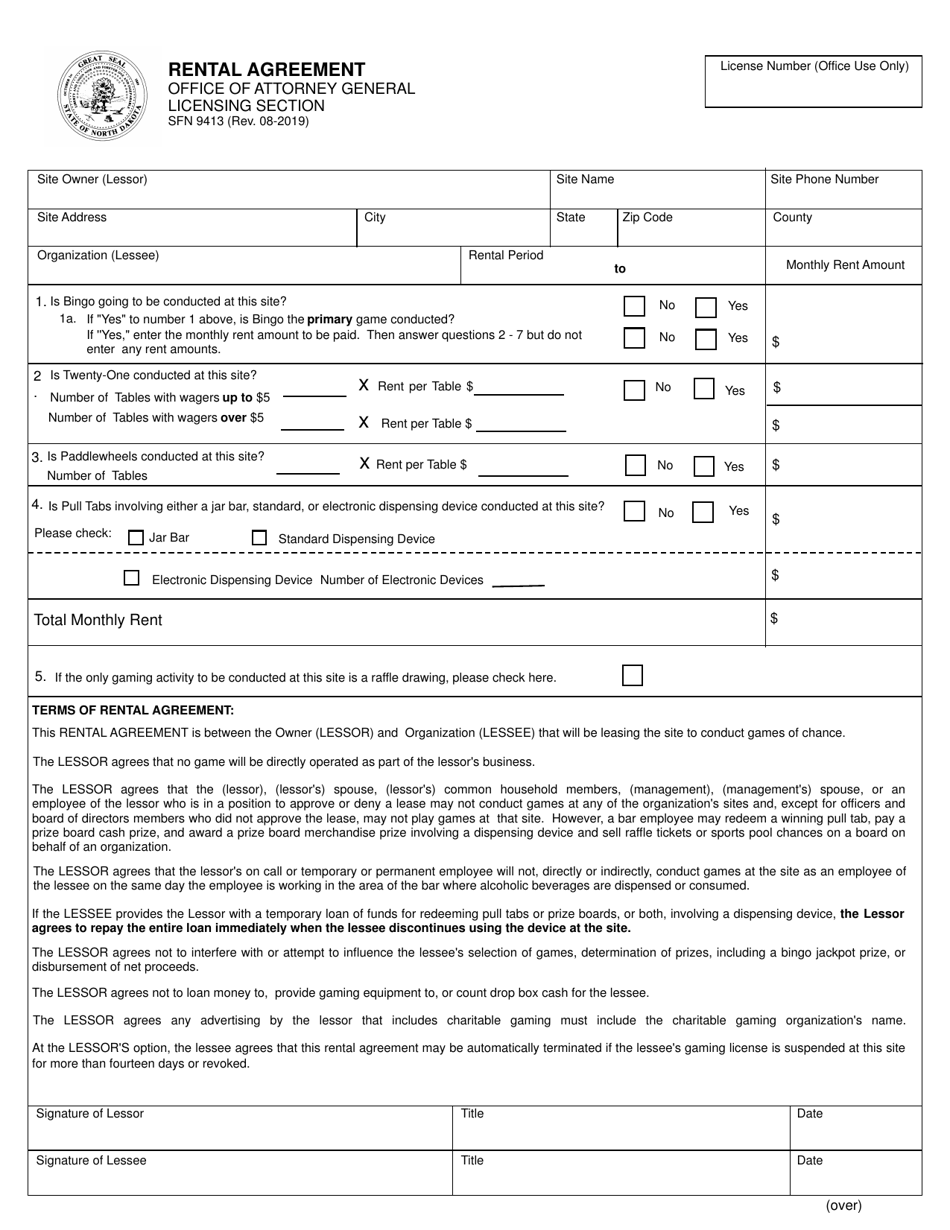 Form SFN9413 Rental Agreement - North Dakota, Page 1