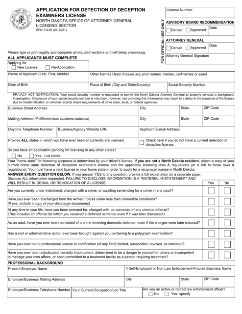 Form SFN11416  Printable Pdf