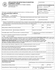 Form SFN11416 Application for Detection of Deception Examiners License - North Dakota