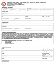 Form SFN59555 Ignition Propensity for Cigarettes Certification Application - North Dakota