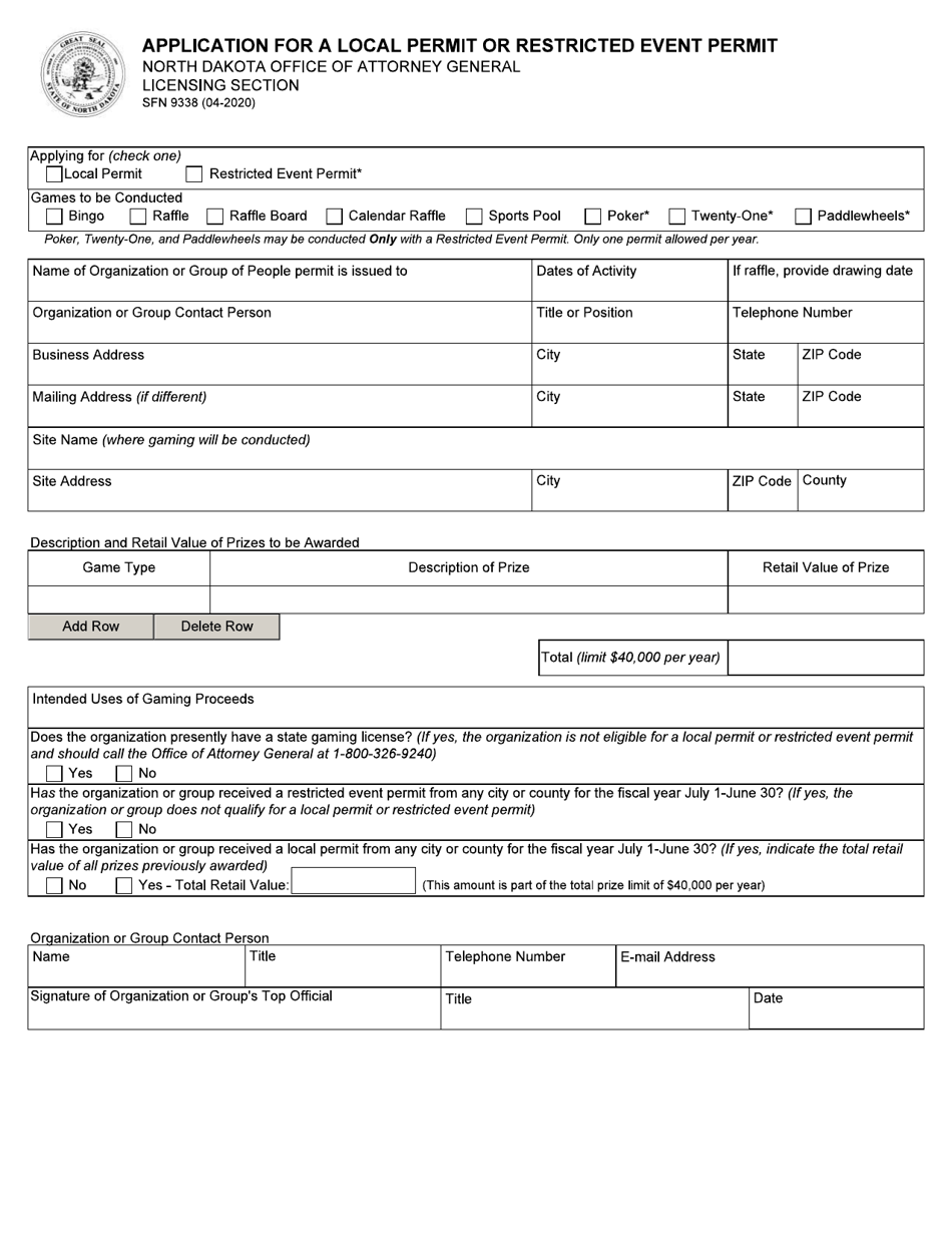 Form SFN9338 - Fill Out, Sign Online and Download Fillable PDF, North ...