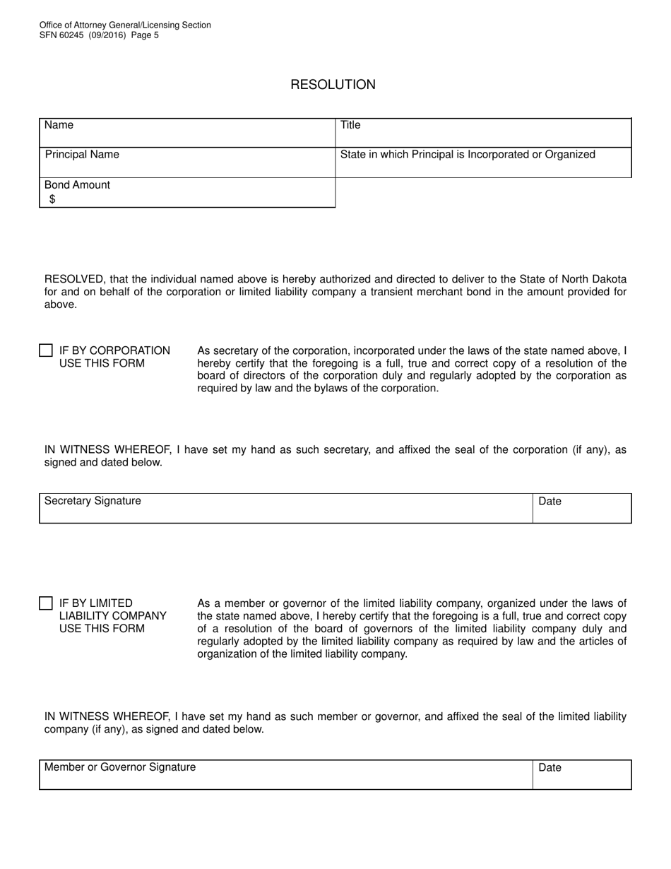 Form SFN60245 Transient Merchant Bond - North Dakota, Page 5