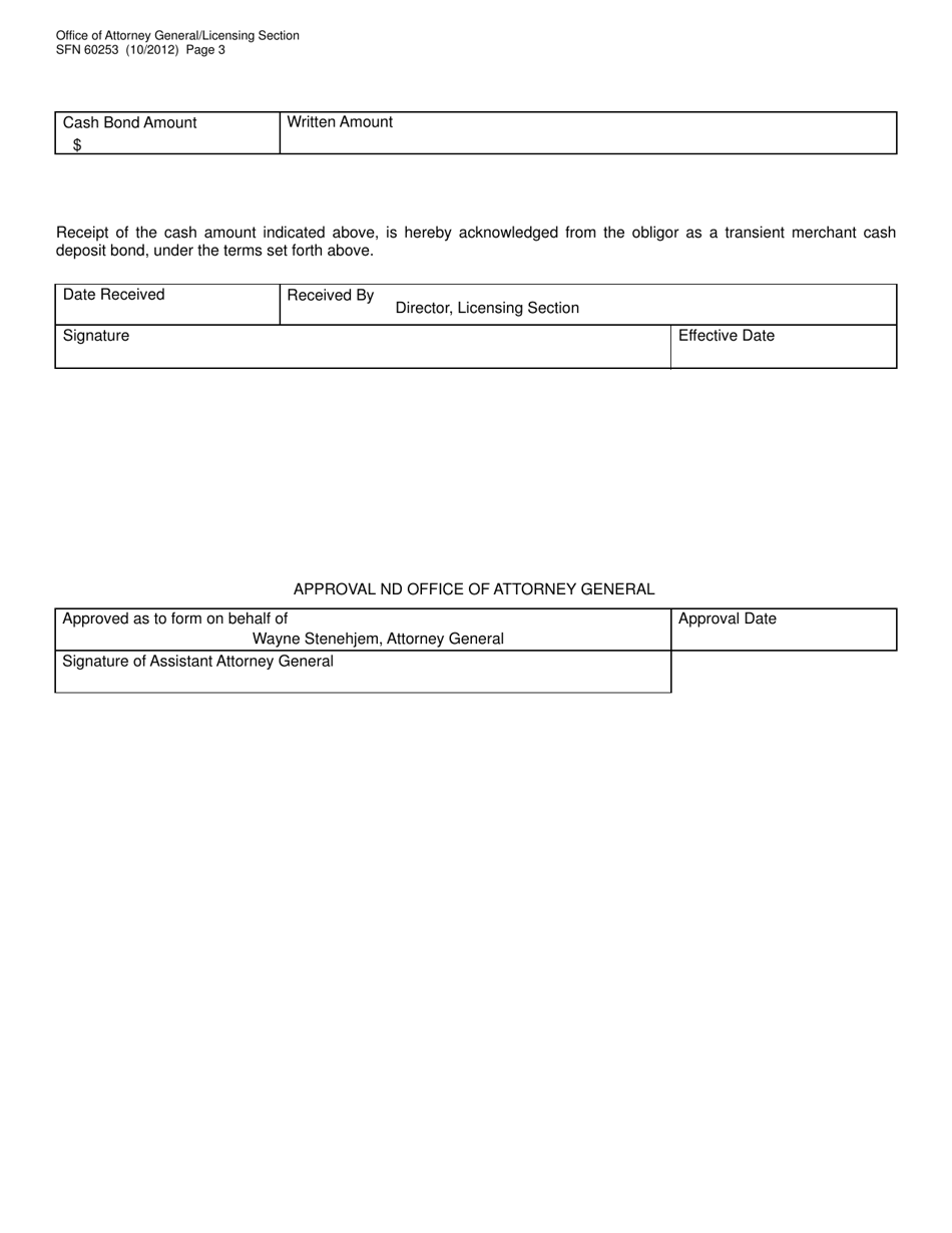 Form SFN60253 Transient Merchant Cash Bond - North Dakota, Page 3