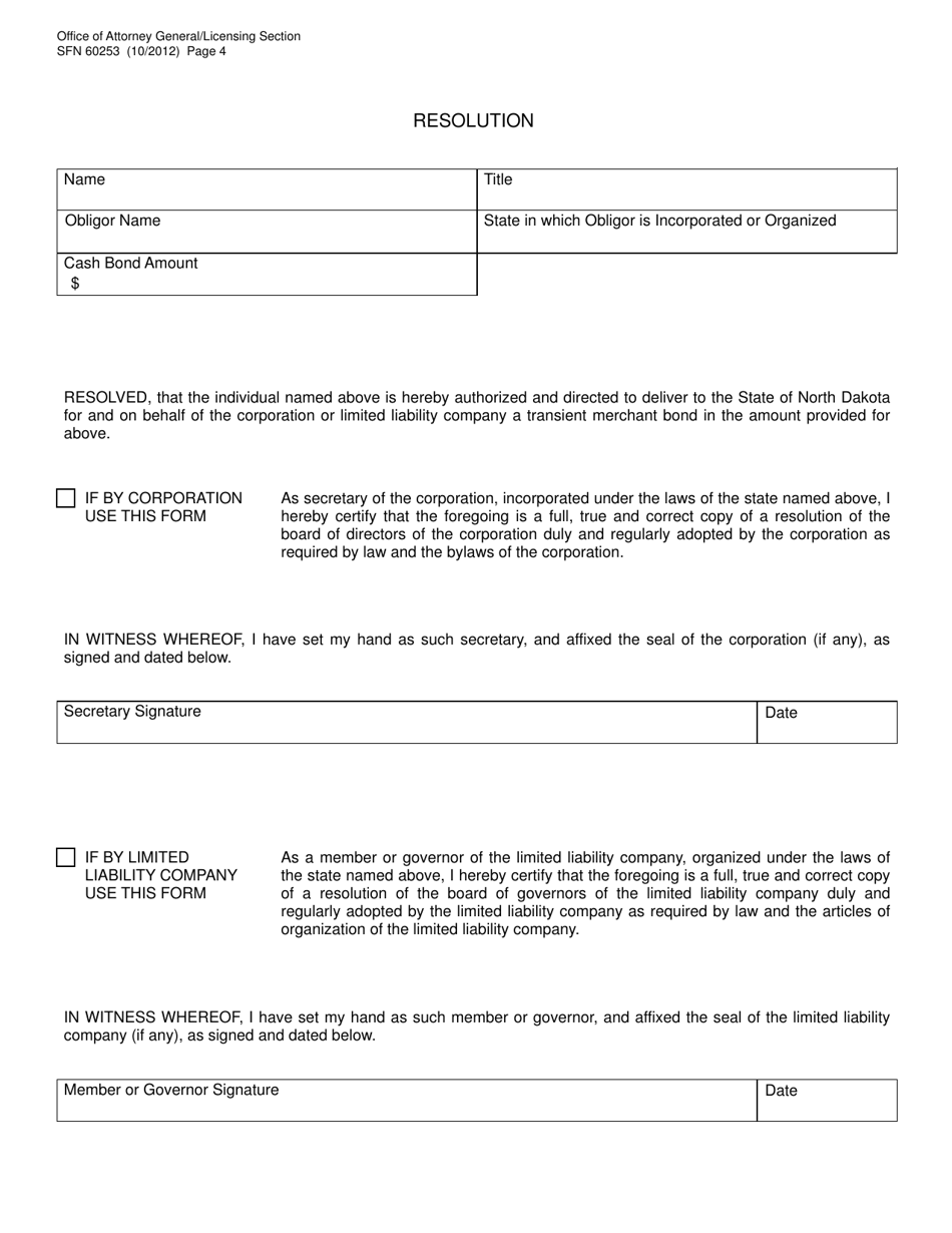 Form SFN60253 Transient Merchant Cash Bond - North Dakota, Page 4