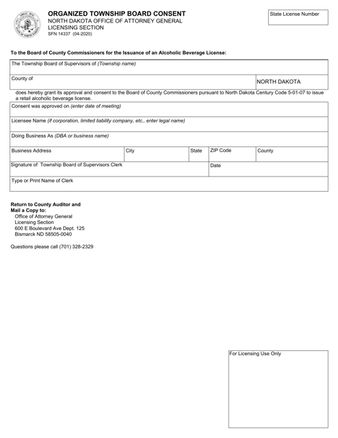 Form SFN14337 Organized Township Board Consent - North Dakota