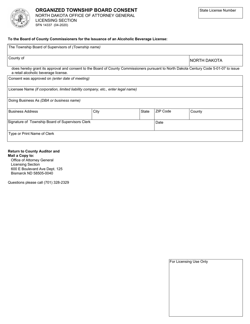 Form SFN14337 Organized Township Board Consent - North Dakota, Page 1