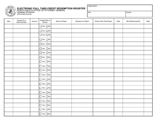 Form SFN61495 Electronic Pull Tabs Credit Redemption Register - North Dakota