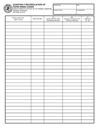 Form SFN52536 Quarterly Reconciliation of Paper Bingo Cards - North Dakota