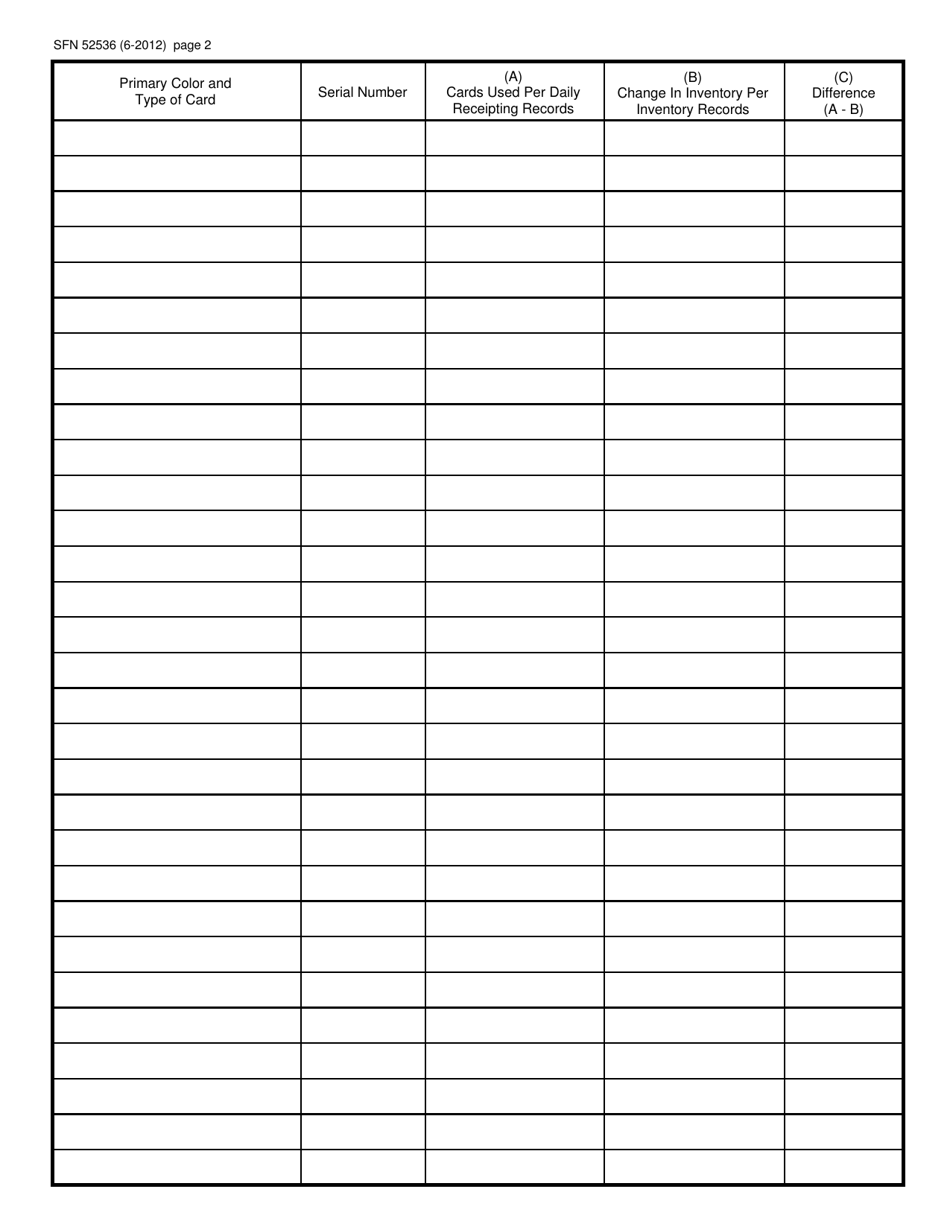 Form SFN52536 Quarterly Reconciliation of Paper Bingo Cards - North Dakota, Page 2