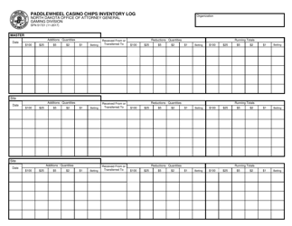 Form SFN51721 Paddlewheel Casino Chips Inventory Log - North Dakota