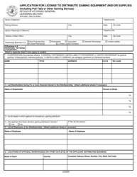 Form SFN16021 Application for License to Distribute Gaming Equipment and/or Supplies (Including Pull Tabs or Other Gaming Devices) - North Dakota