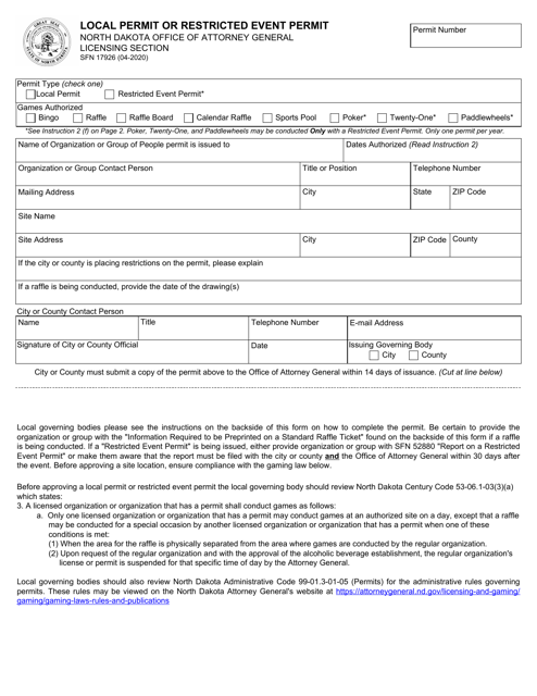 Form SFN17926  Printable Pdf