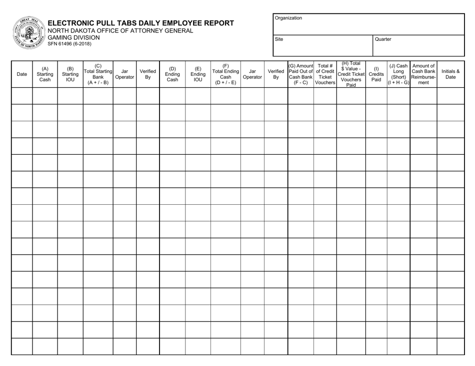 Form SFN61496 Electronic Pull Tabs Daily Employee Report - North Dakota, Page 1