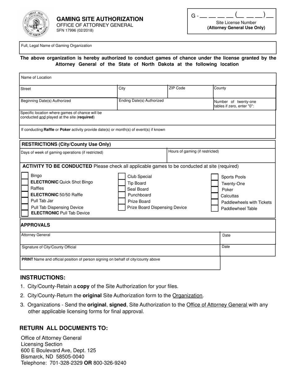 Form SFN17996 Fill Out, Sign Online and Download Fillable PDF, North