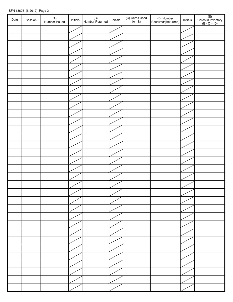 Form SFN18626 Bingo Site Inventory Log - Paper Bingo Cards - North Dakota, Page 2