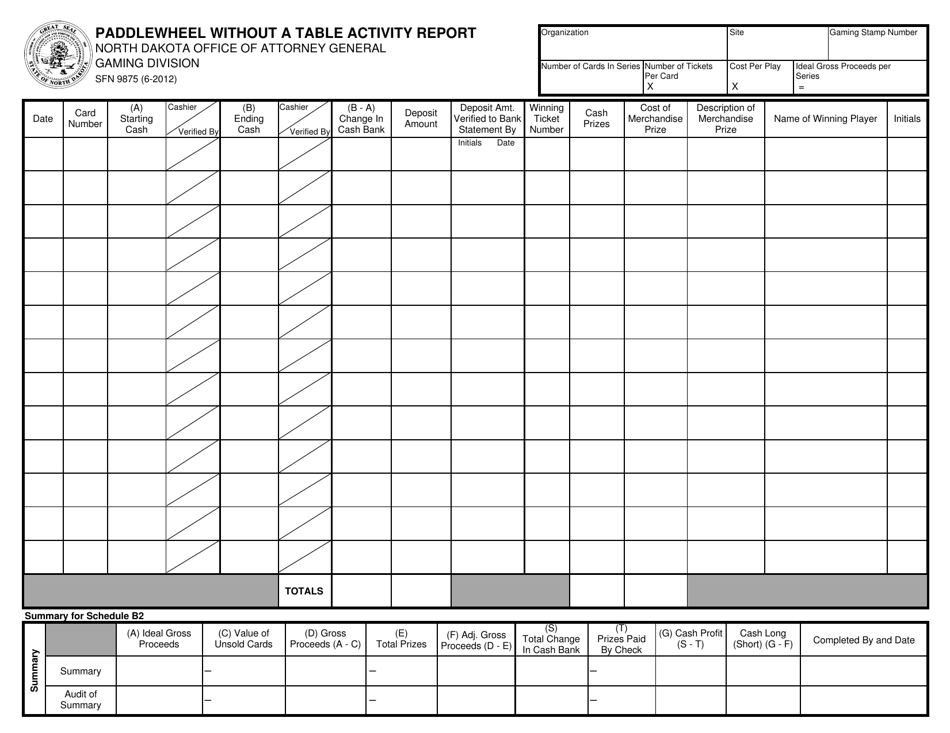 Form SFN9875 Paddlewheel Without a Table Activity Report - North Dakota, Page 1