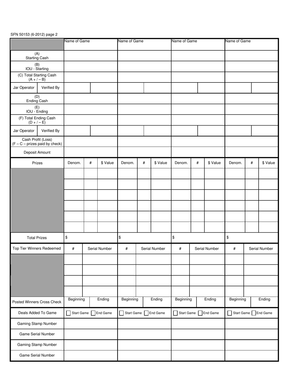 Form SFN50153 Pull Tab Daily Activity Report - North Dakota, Page 2