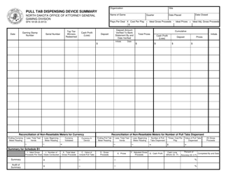 Form SFN18126 Pull Tab Dispensing Device Summary - North Dakota