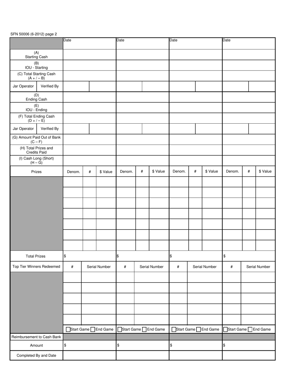 Form SFN50006 Pull Tab Dispensing Device Daily Employee Report - North Dakota, Page 2