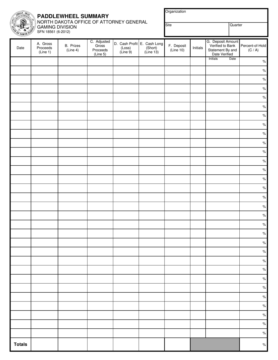 Form SFN18561 Paddlewheel Summary - North Dakota, Page 1