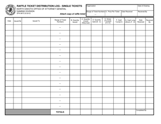 Document preview: Form SFN9873 Raffle Ticket Distribution Log - Single Tickets - North Dakota