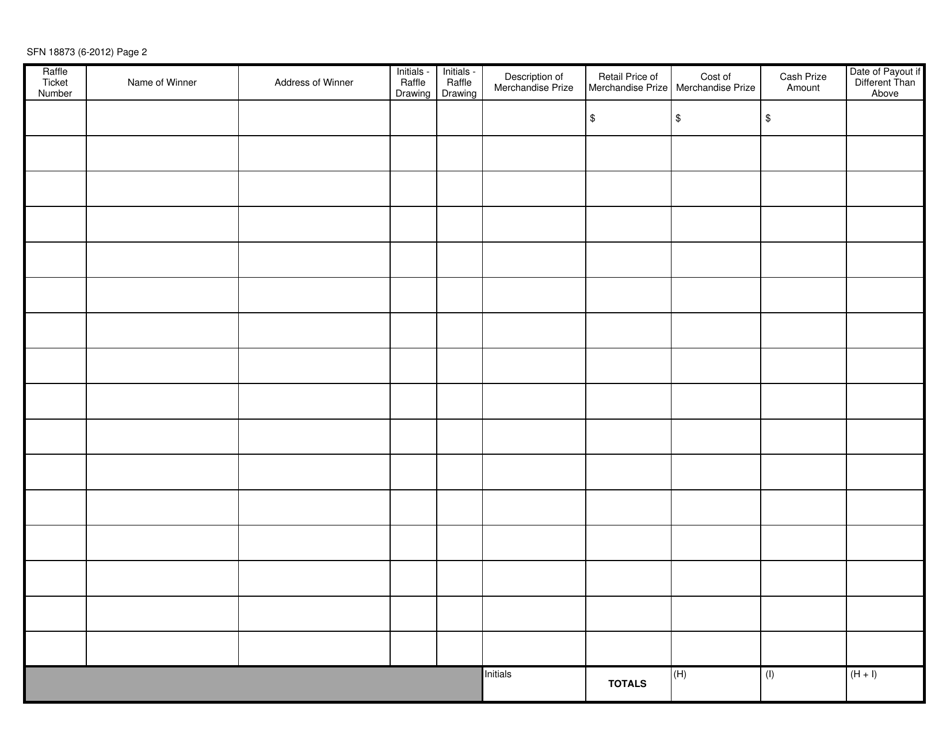 Form SFN18873 Double Roll Ticket Raffle Daily Report  Summary - North Dakota, Page 2