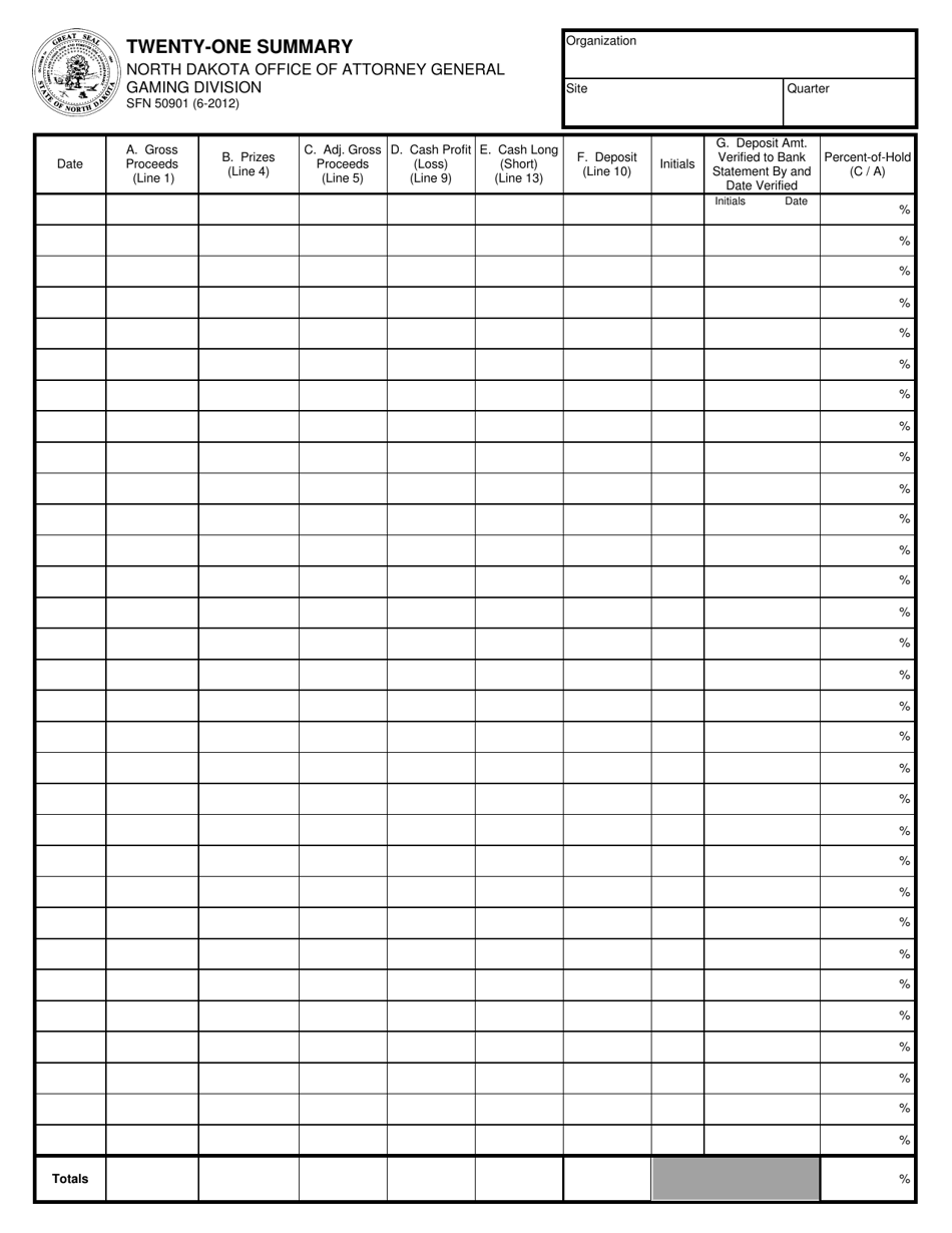 Form SFN50901 Twenty-One Summary - North Dakota, Page 1