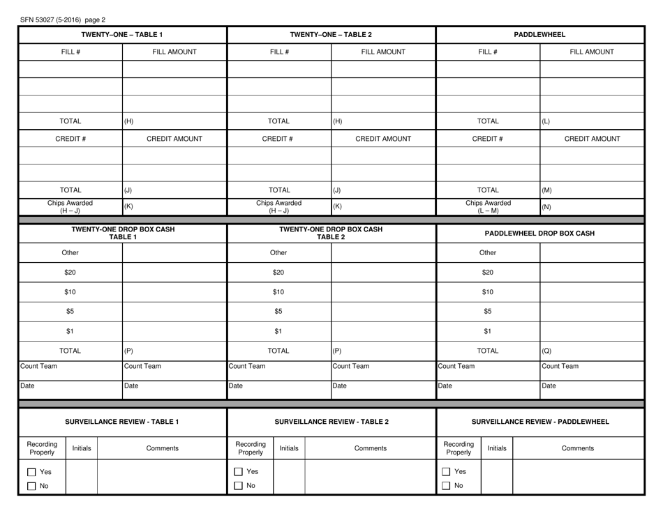 Form SFN53027 Twenty-One and Paddlewheel Daily Report - North Dakota, Page 2