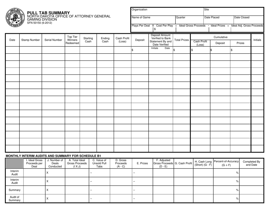 Form SFN50150 Pull Tab Summary - North Dakota, Page 1