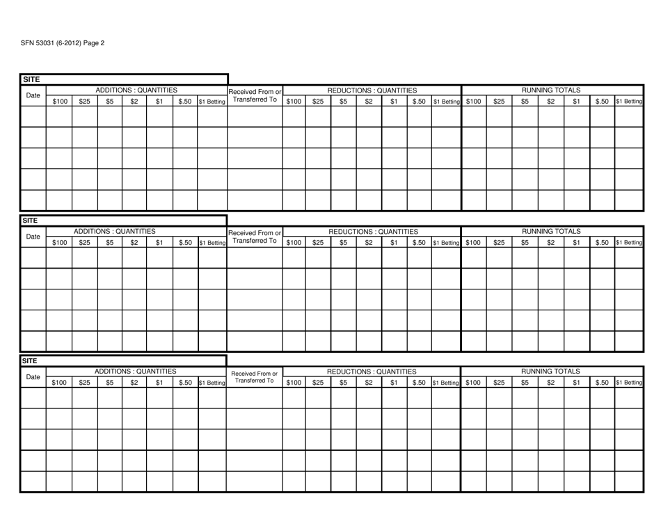 Form SFN53031 Casino Chips Inventory Log - North Dakota, Page 2