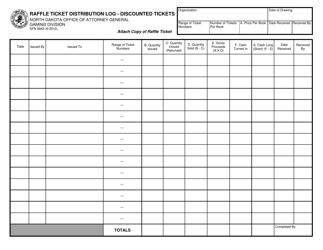 Document preview: Form SFN9942 Raffle Ticket Distribution Log - Discounted Tickets - North Dakota
