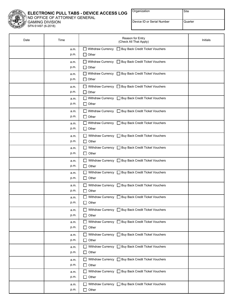 Form SFN61497 Electronic Pull Tabs - Device Access Log - North Dakota, Page 1