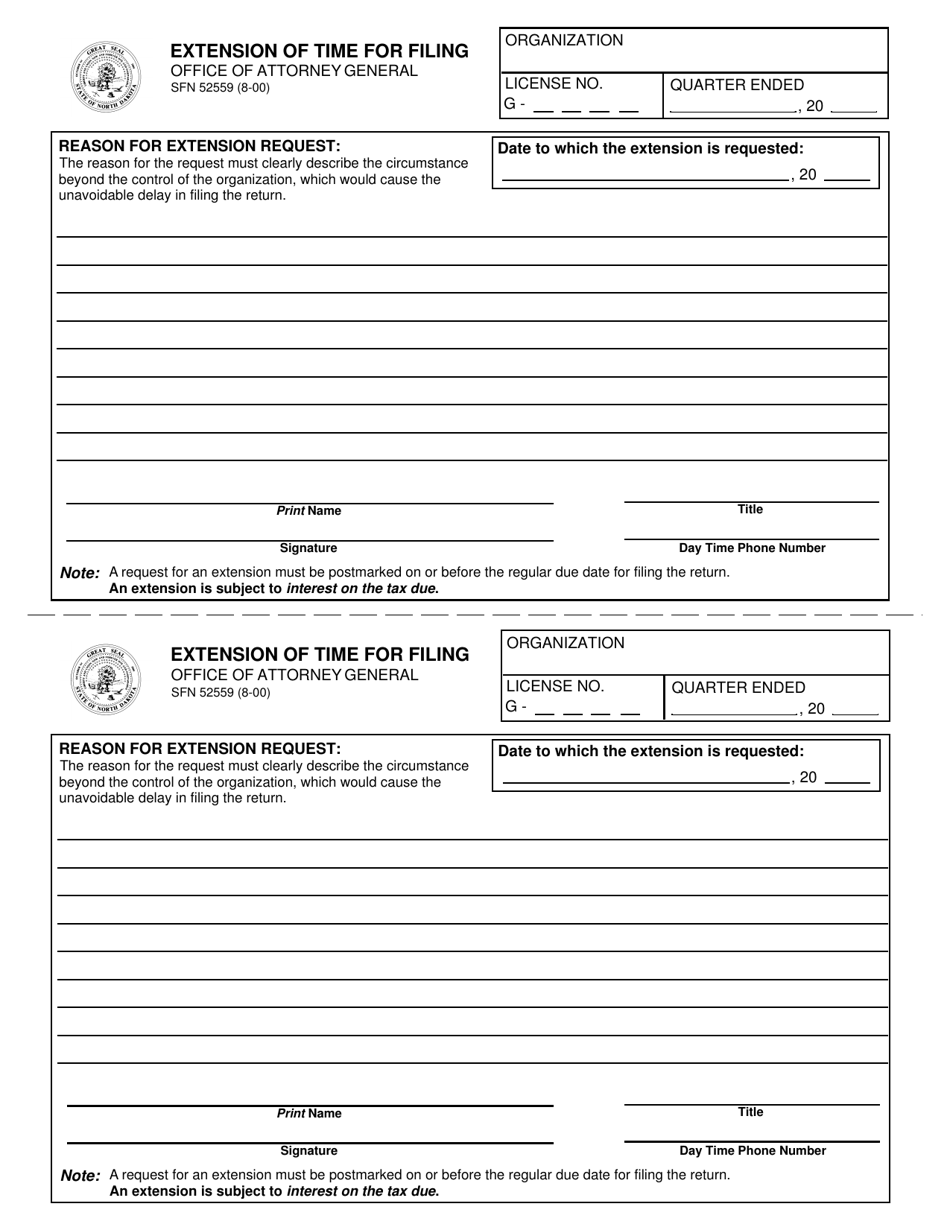 Form SFN52559 Extension of Time for Filing - North Dakota, Page 1