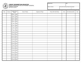 Form SFN18127 Credit Redemption Register - North Dakota