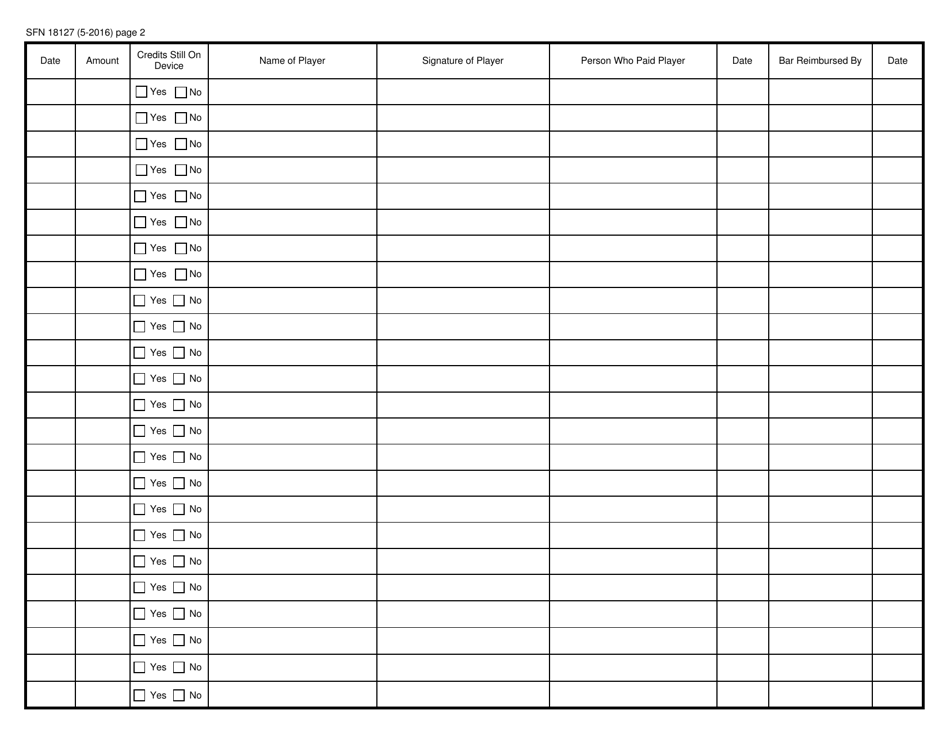 Form SFN18127 Credit Redemption Register - North Dakota, Page 2