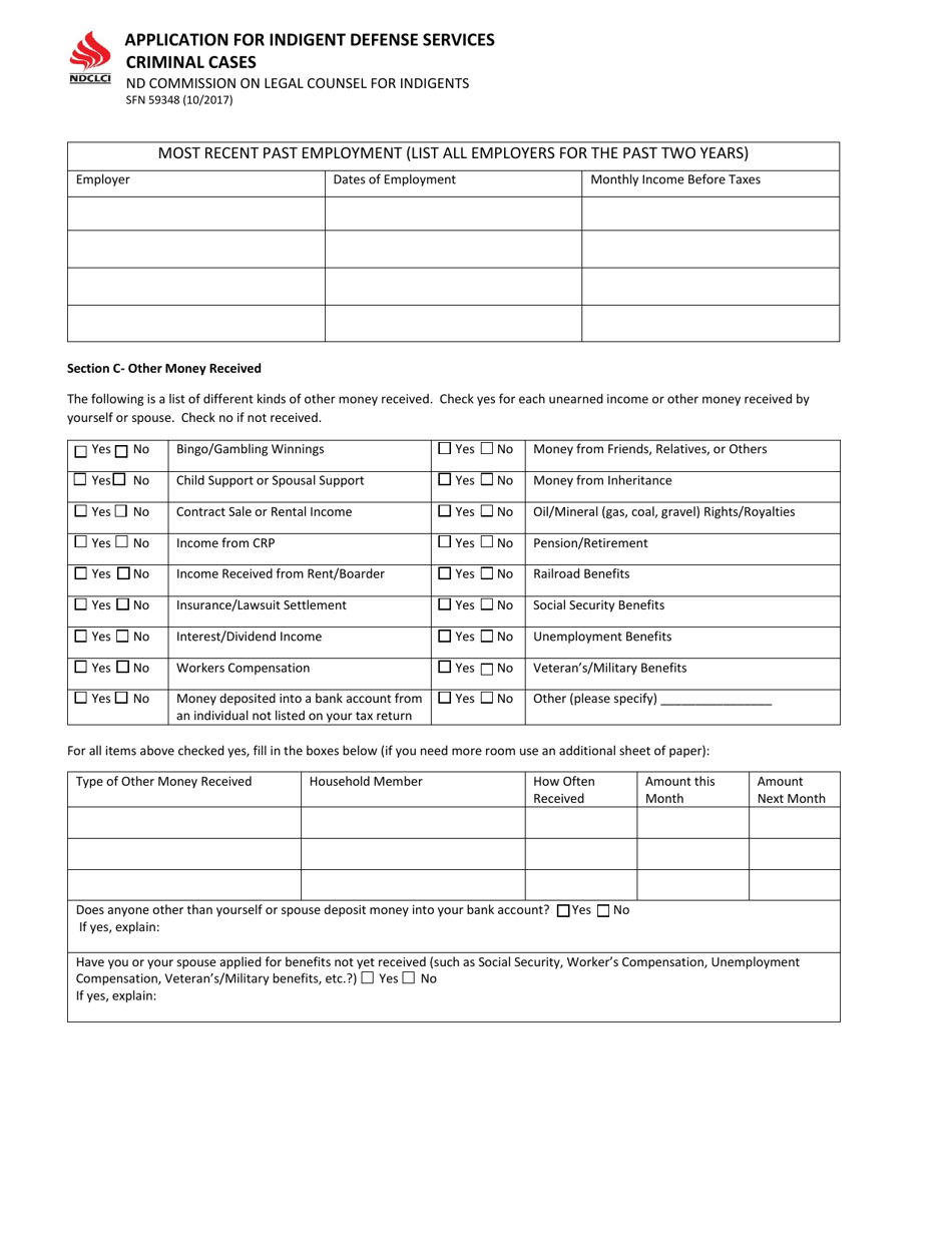 Form Sfn59348 Download Printable Pdf Or Fill Online Application For Indigent Defense Services 0718