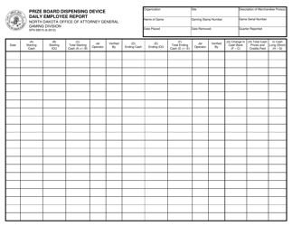 Document preview: Form SFN58515 Prize Board Dispensing Device Daily Employee Report - North Dakota