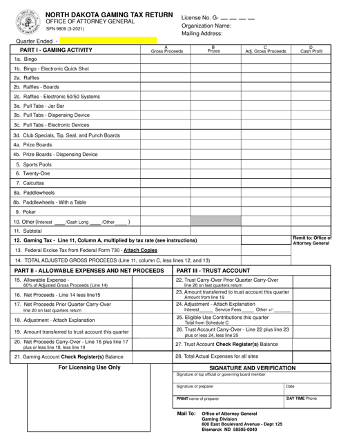 Form SFN9809  Printable Pdf