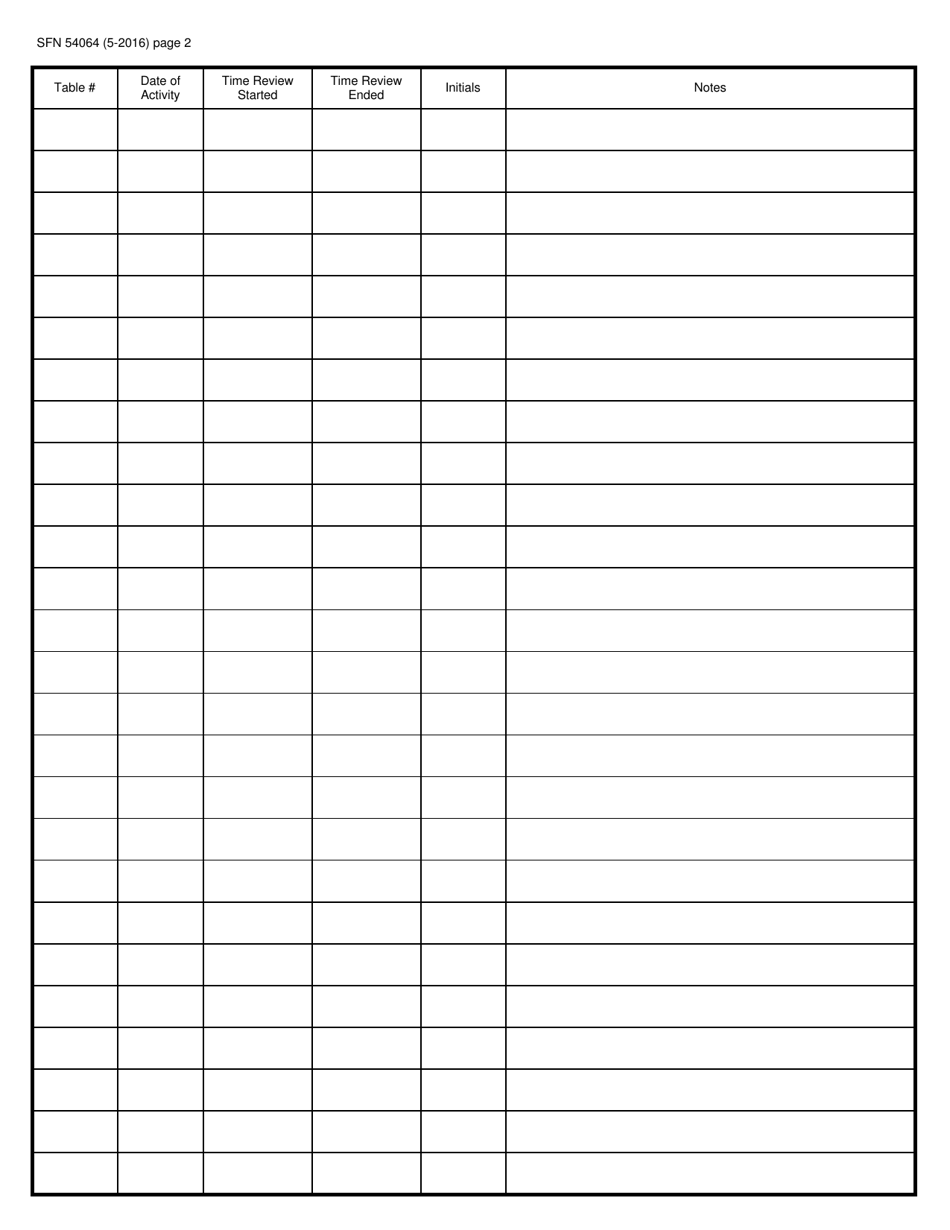 Form SFN54064 Digital Surveillance Review Log - North Dakota, Page 2