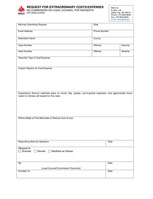 Form SFN59360 Request for Extraordinary Costs/Expenses - North Dakota