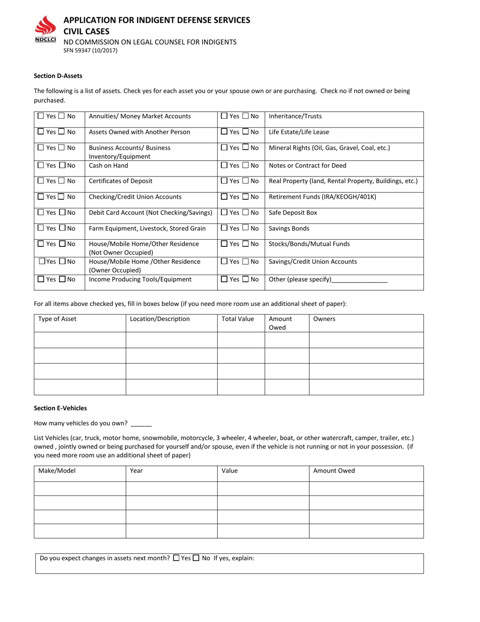 Form SFN59347 Application for Indigent Defense Services Civil Cases - North Dakota, Page 3