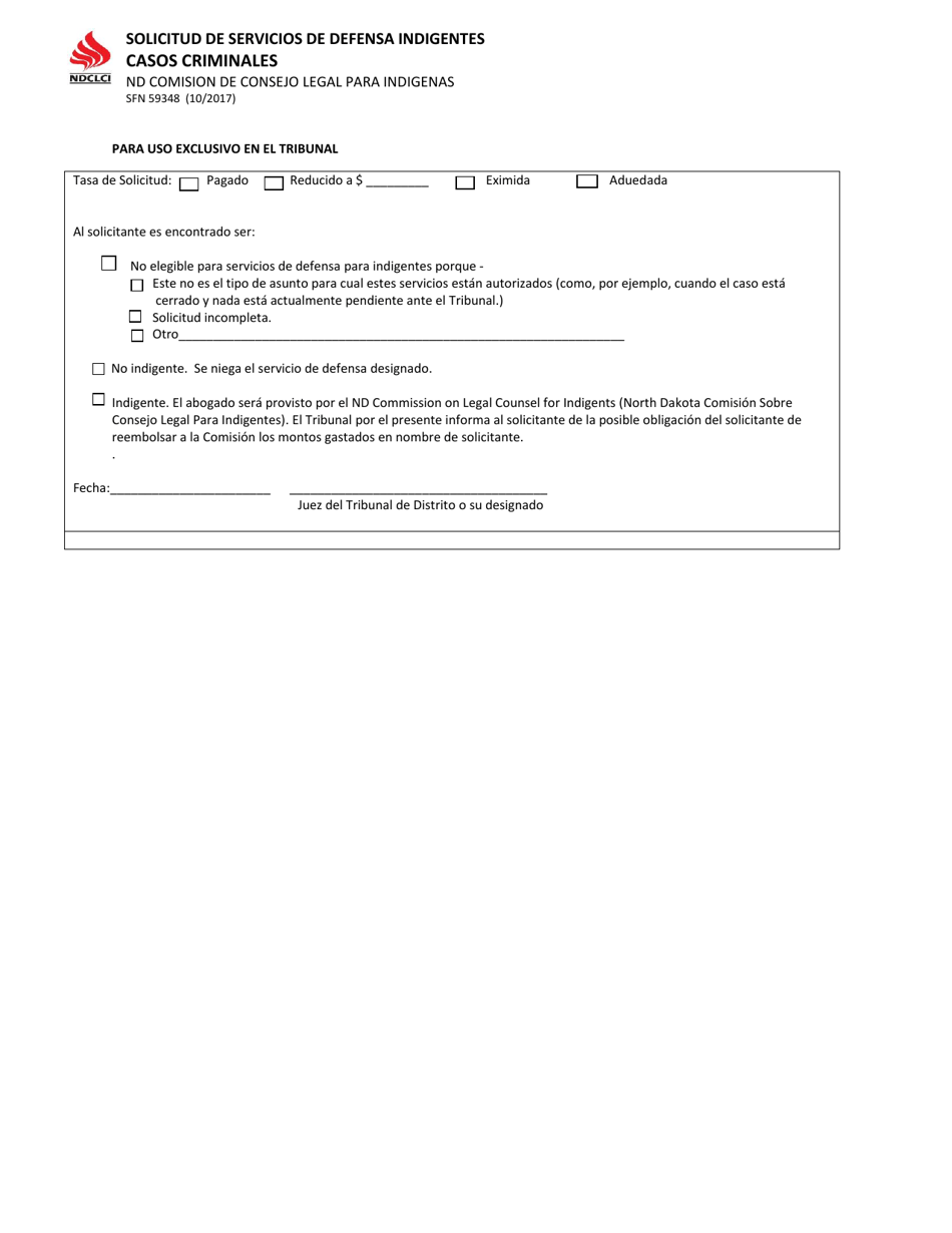 Formulario SFN59348 Solicitud De Servicios De Defensa Indigentes - Casos Criminales - North Dakota (Spanish), Page 5