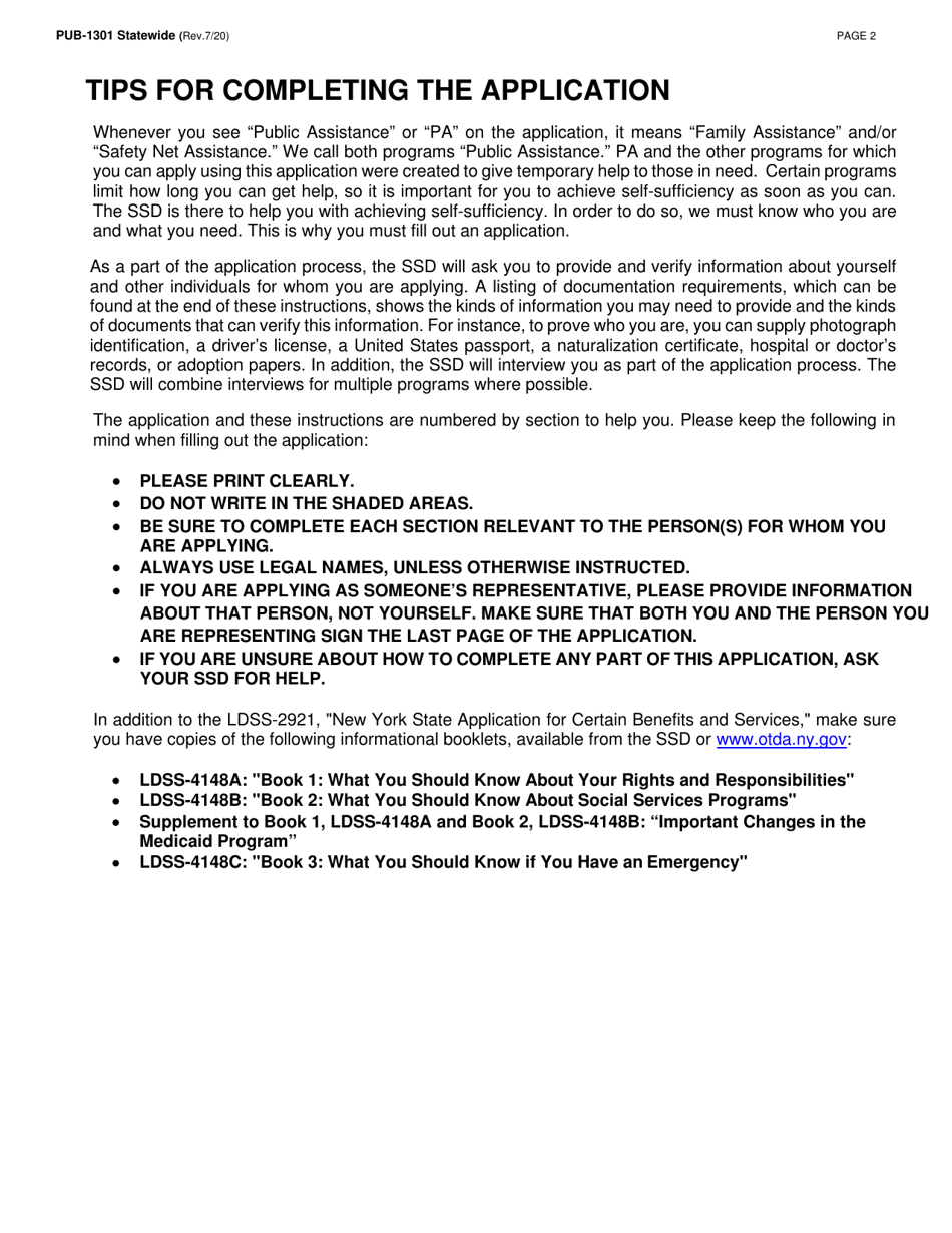 Instructions for Form LDSS-2921 New York State Application for Certain Benefits and Services - New York, Page 3