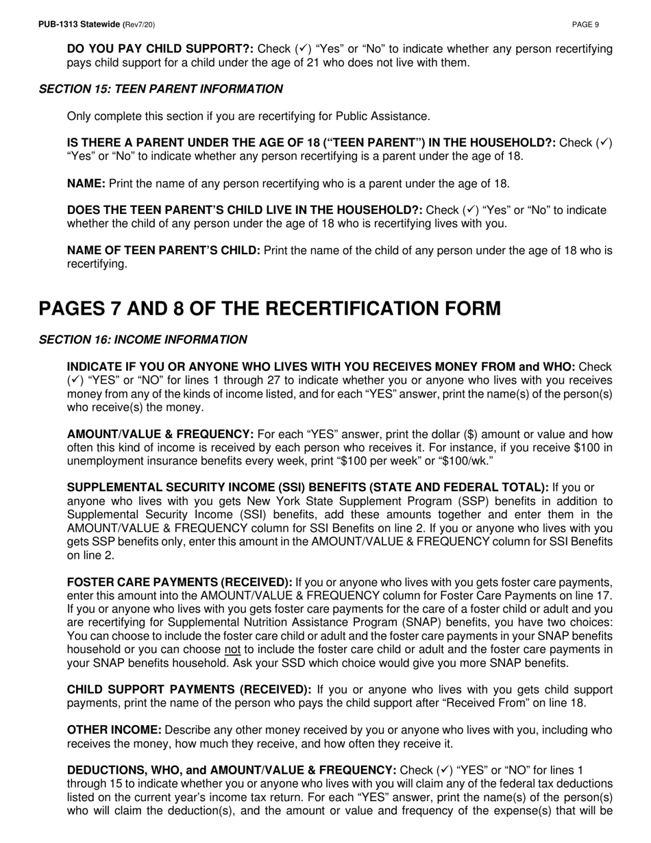 Instructions for Form LDSS-3174 New York State Recertification Form for Certain Benefits and Services - New York, Page 10